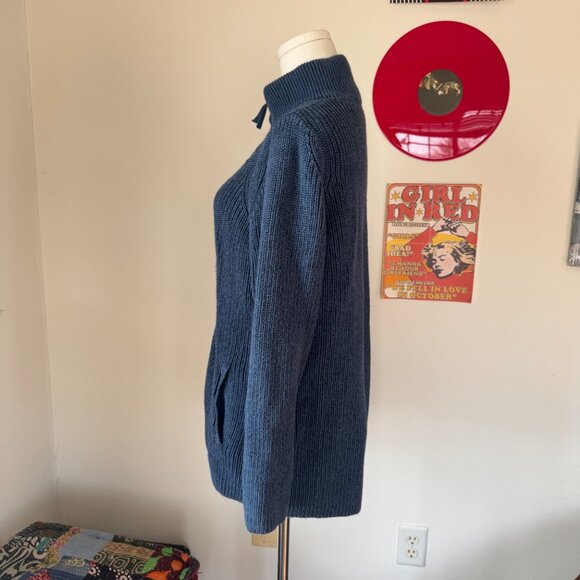 L.L.Bean Knitted Dark Blue Zippered Sweater - Picture 4 of 13
